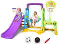 COSTWAY Arrampicate e altalene, con Altalena e Scivolo, Pallacanestro e Porta da Calcio, per Bambini 3-8 Anni (Viola)