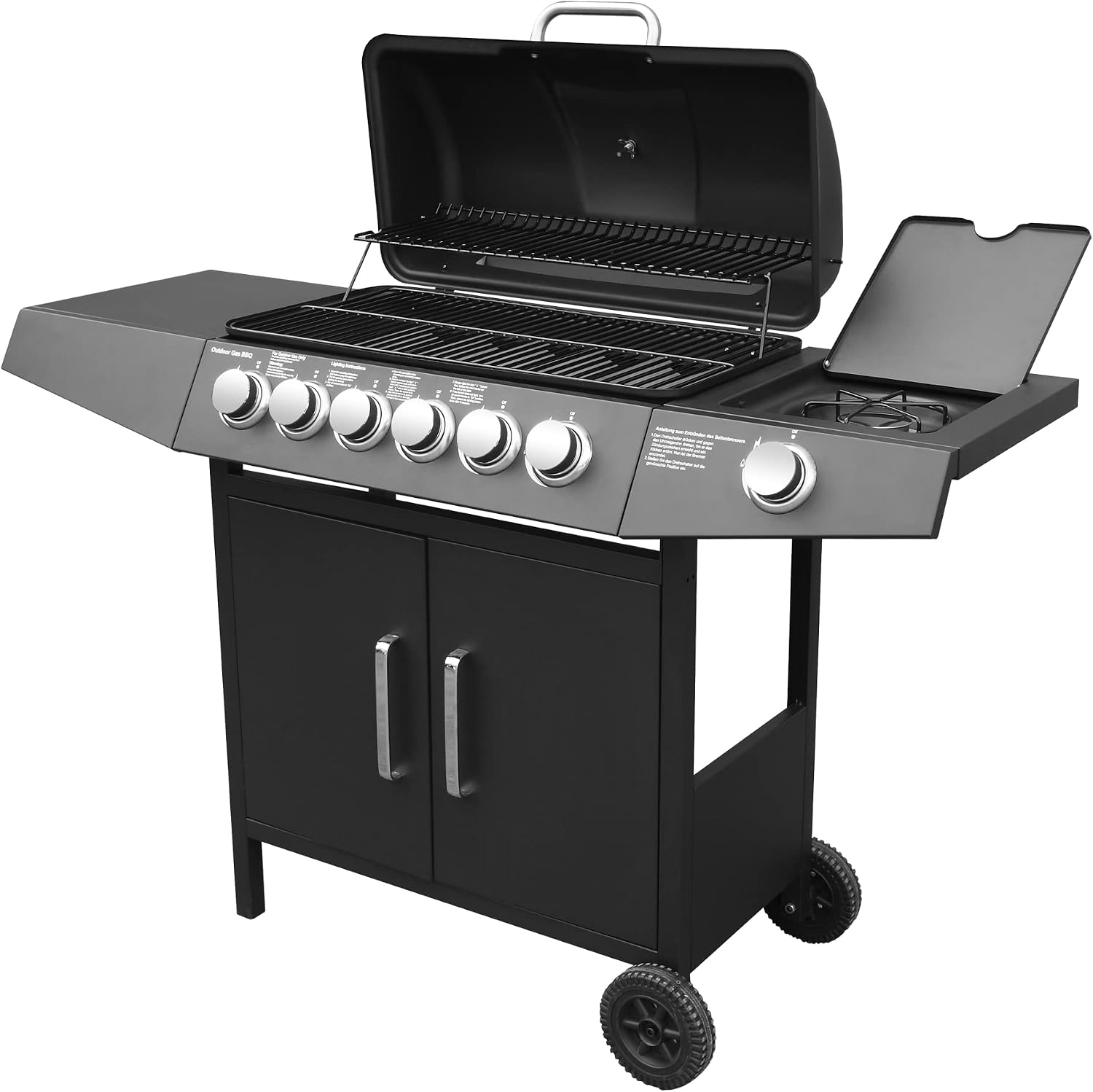 Barbecue a gas, Compatto con 6+1 Bruciatore, BBQ Gas per Pietre Laviche, Grill, con Fornello Laterale, Grande area barbecue, BROILUCK