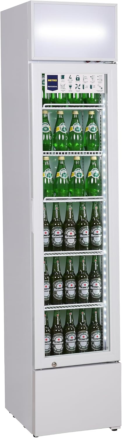 Frigoriferi per bevande, Frigorifero Slim per Bevande, 133 L, 5 Ripiani Regolabili, Illuminazione LED, Serratura, METRO Professional GSC2133