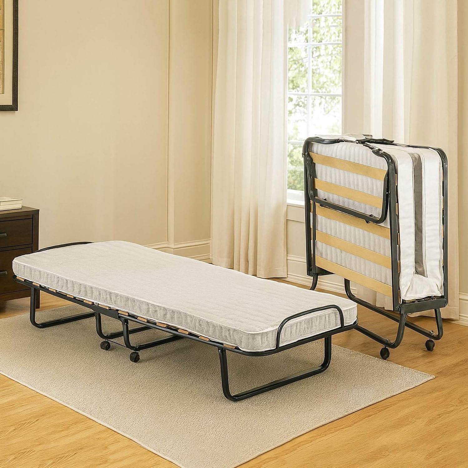 Letti, Brandina con Rete 12 doghe, 100% Made in Italy, 80x190h37 cm, Letto Pieghevole Deva, no salvaspazio, Bianco, Materasso Incluso, Talamo Italia