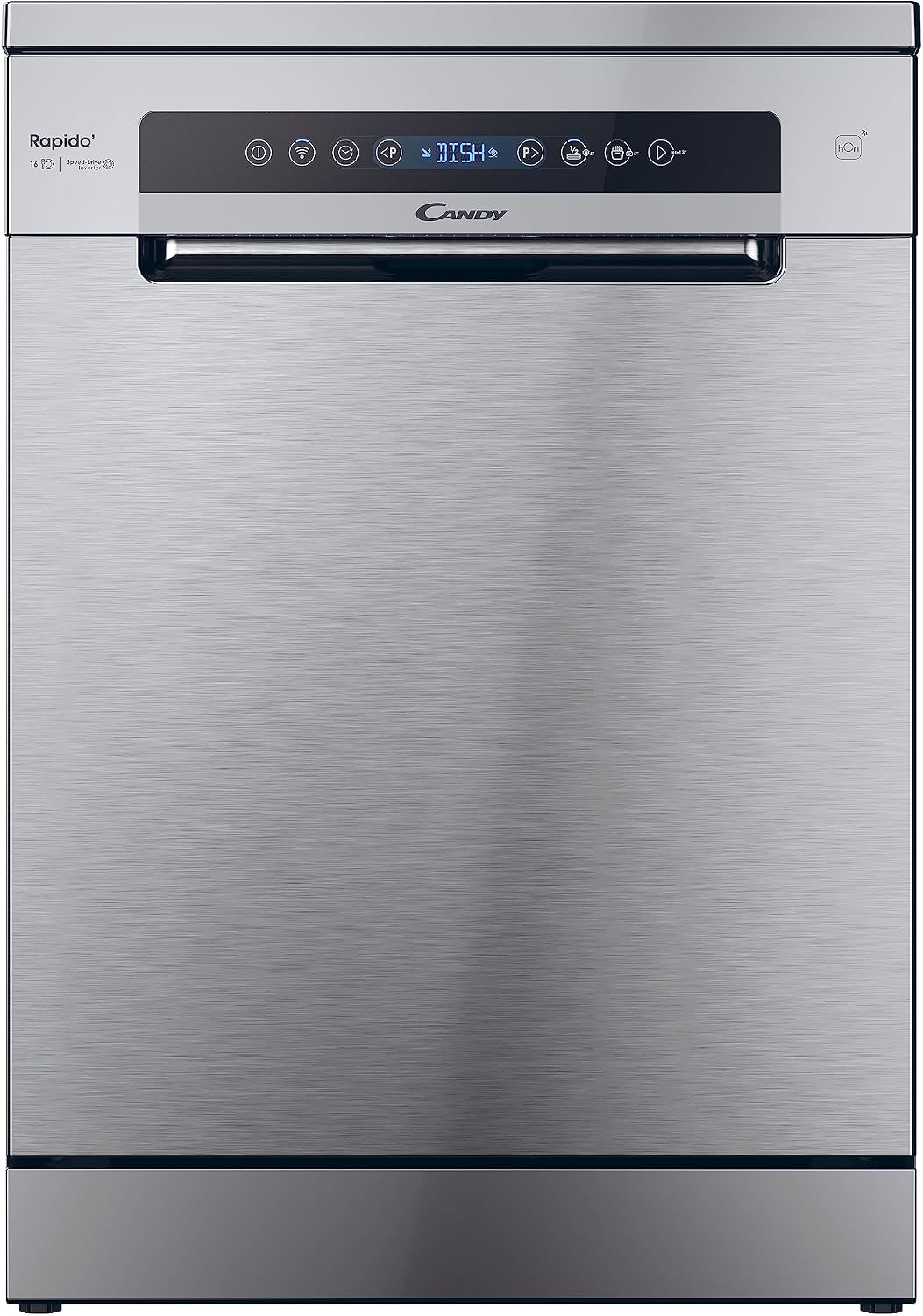 CANDY 6C4F1X Lavastoviglie, 16 Coperti, 8 Programmi, RapidÓ CF, Wi-Fi + BLE, Connesso, Smart Basket e Smart Door, Classe C, Inox