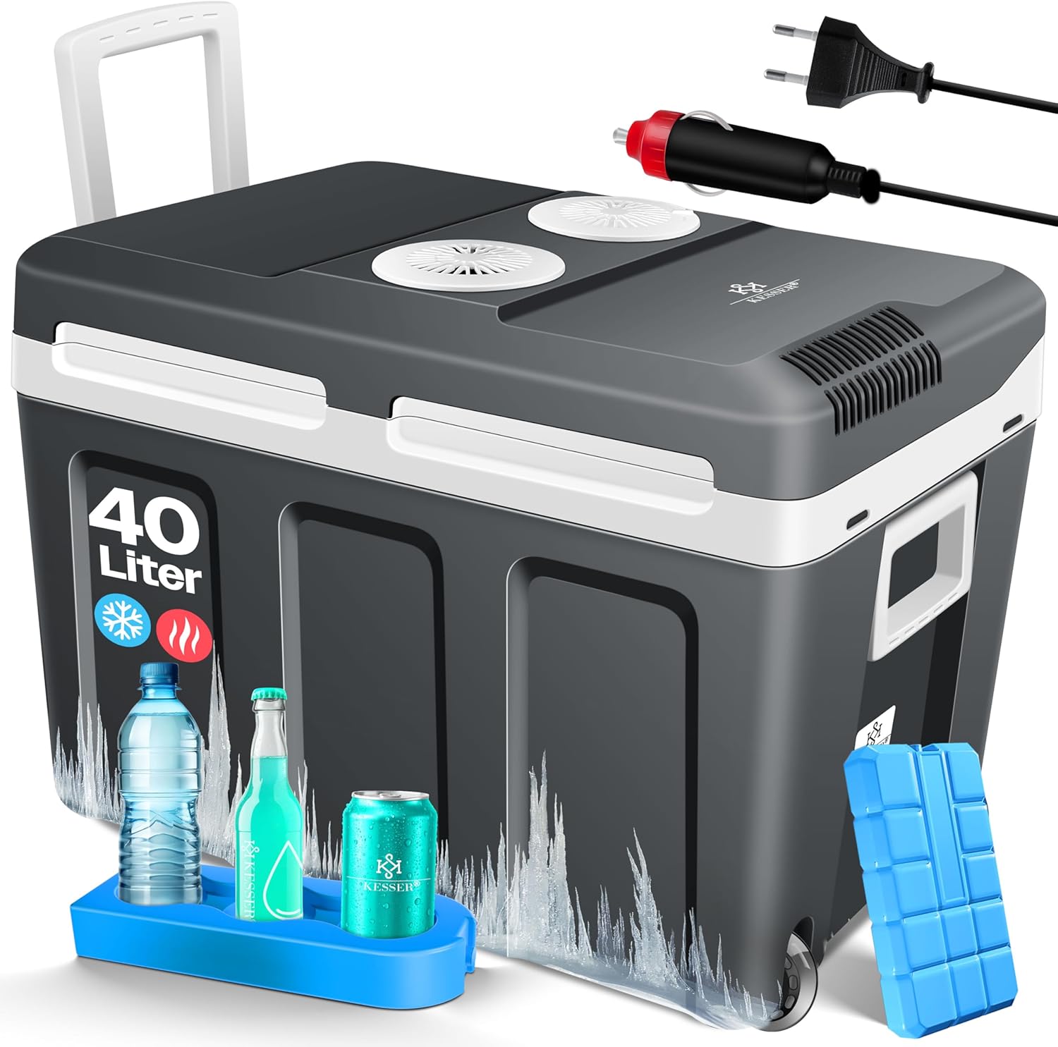 KESSER Mini frigorifero, ® Frigo box 40 L con ruote, 12 Volt e 230 Volt, frigo box termoelettrico, incl. Pacchetti di raffreddamento