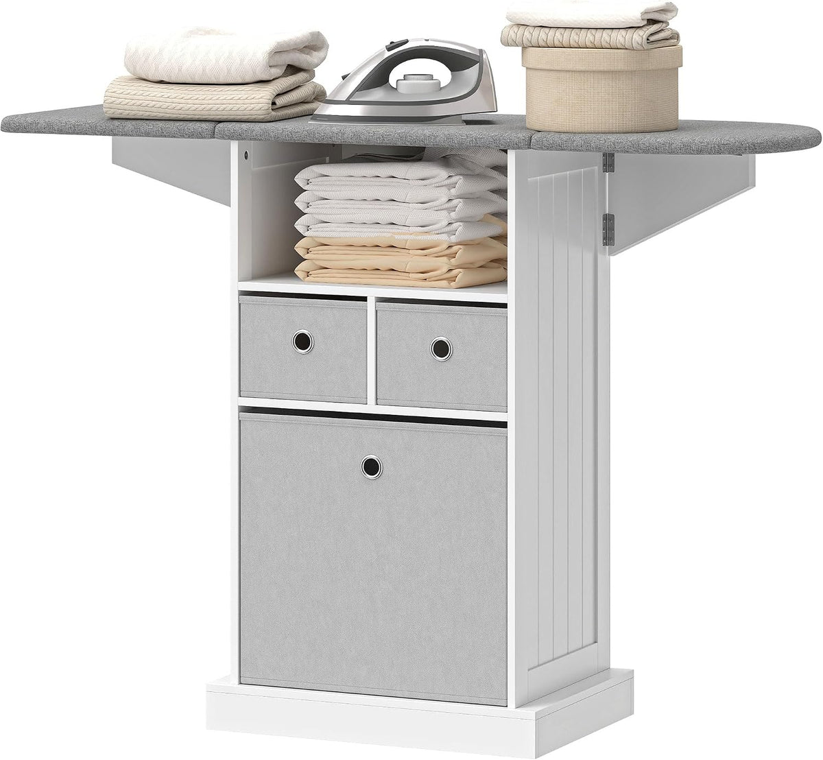 Assi da stiro, per Lavanderia e Bagno, Mobile Asse da Stiro Pieghevole Salvaspazio, Ruote a Freno, Ripiano Aperto, Bianco, HOMCOM