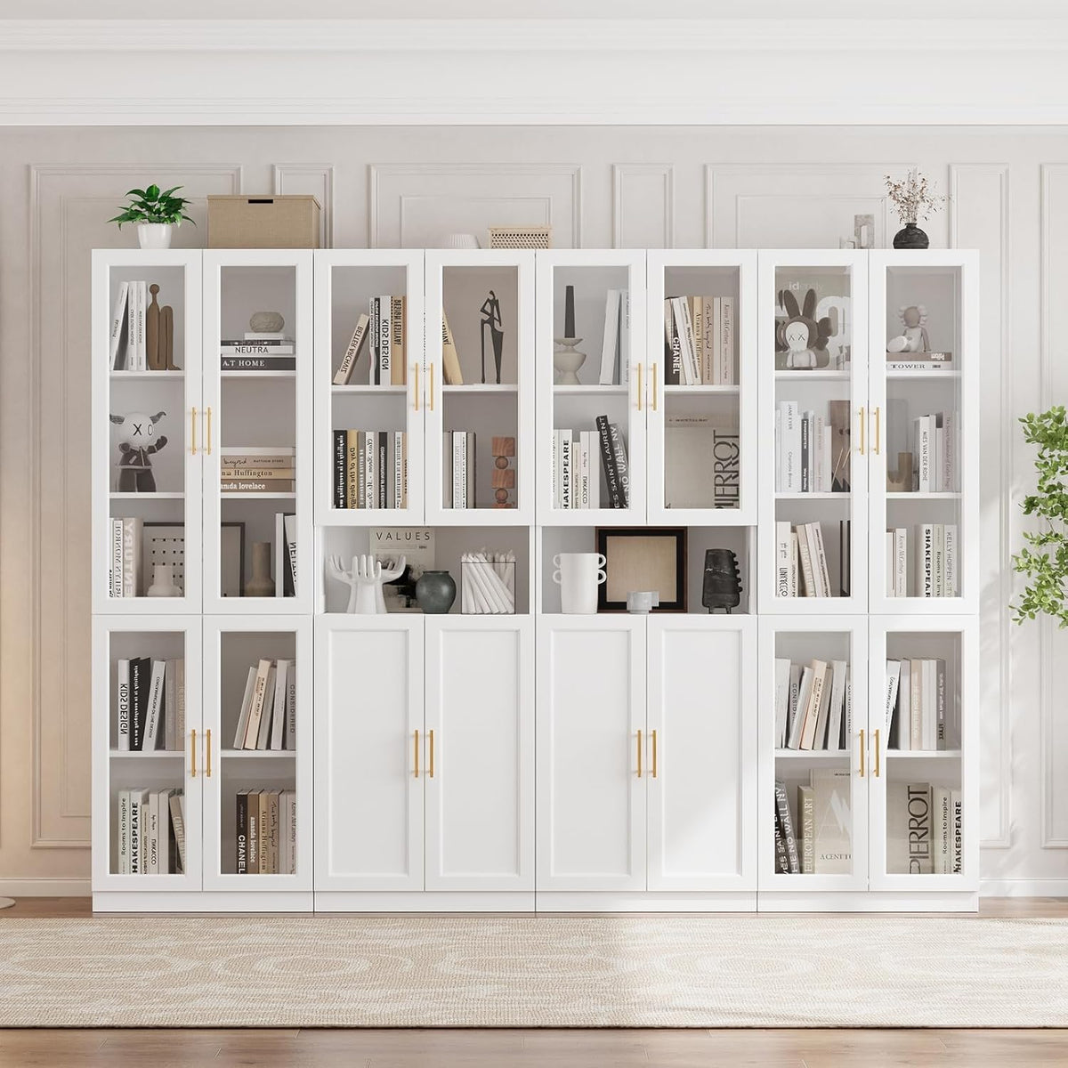 Librerie, Libreria a 5 Ripiani con Ripiano Regolabile, Libreria con Ante in Vetro, Soggiorno, Bianco(CDDC), VOWNER