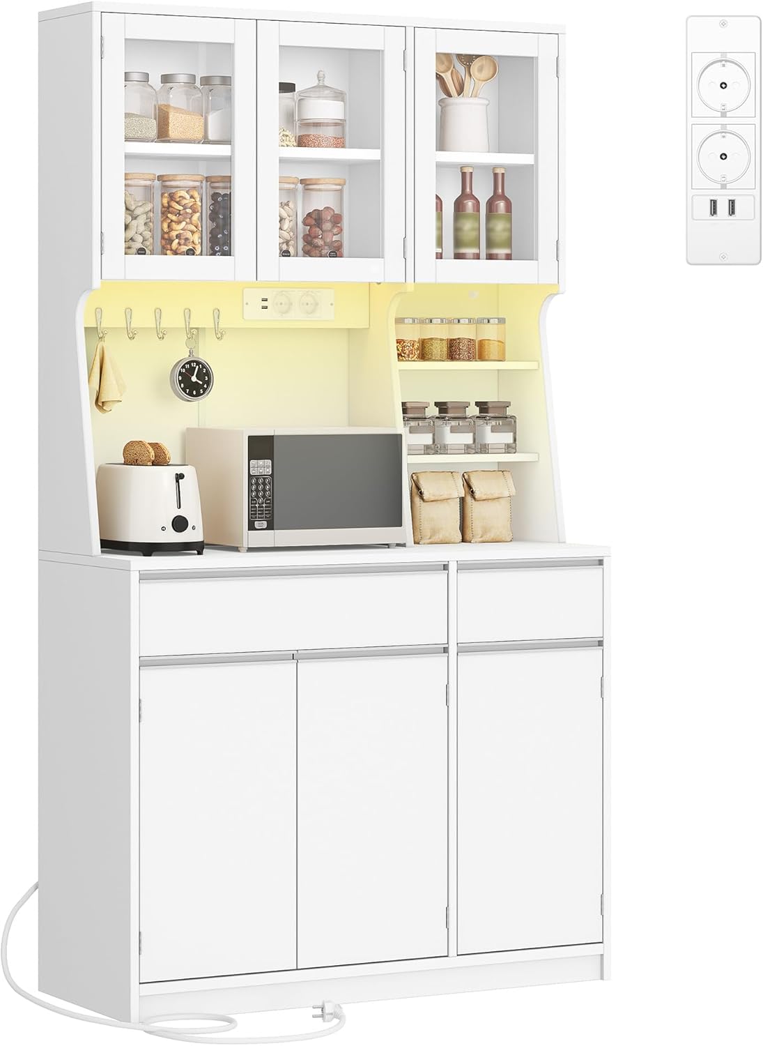 Hzuaneri Credenza, piano di lavoro e 2 cassetti, 40x100x180 cm, mobile buffet, ripiani regolabili, soggiorno, cucina, Bianco