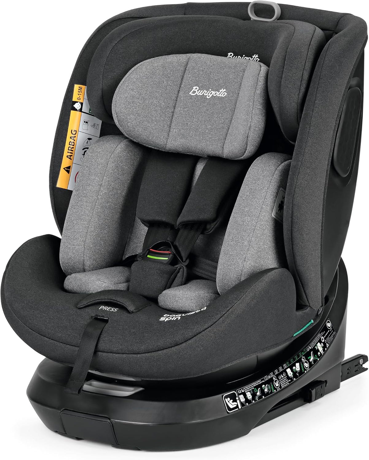 Seggiolini auto, BOAVISTA SPIN BLACK & GREY è il seggiolino auto girevole All-In-One omologato i-Size ECE, Burigotto R129