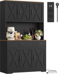 HOCSOK Credenza, Ripiani Regolabili, Microonde con Ripiani Aperti, mobile soggiorno, Alta Dispensa Cucina con Presa Elettrica, Nero