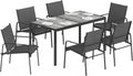 Outsunny Set da pranzo, 6 Sedie in Texteline Traspirante, Nero, Set Tavolo e Sedie da Giardino 7 Pezzi, Set Pranzo Esterno con Tavolo Effetto Legno