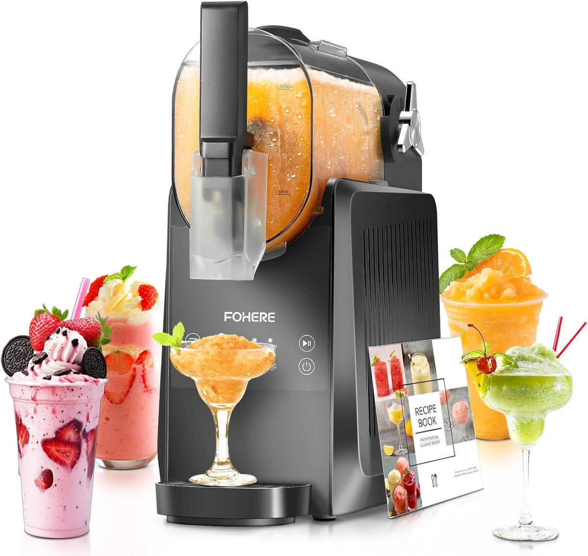 Macchine per granite, Macchina per Granita, 5 programmi preimpostati, Cocktail, Frappé, Milkshake e Succhi, Senza Bisogno di Ghiaccio, FOHERE