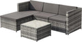Set mobili da giardino, tavolo lounge con piano in vetro (grigio), con cuscino per seduta e schienale, in polyrattan, divano angolare, Moimhear