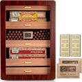 Marvero Umidificatori Humidor, con igrometro digitale, confezione di umidità e hardware placcati in oro, 5 grandi cassetti marroni, 2 umidificatori
