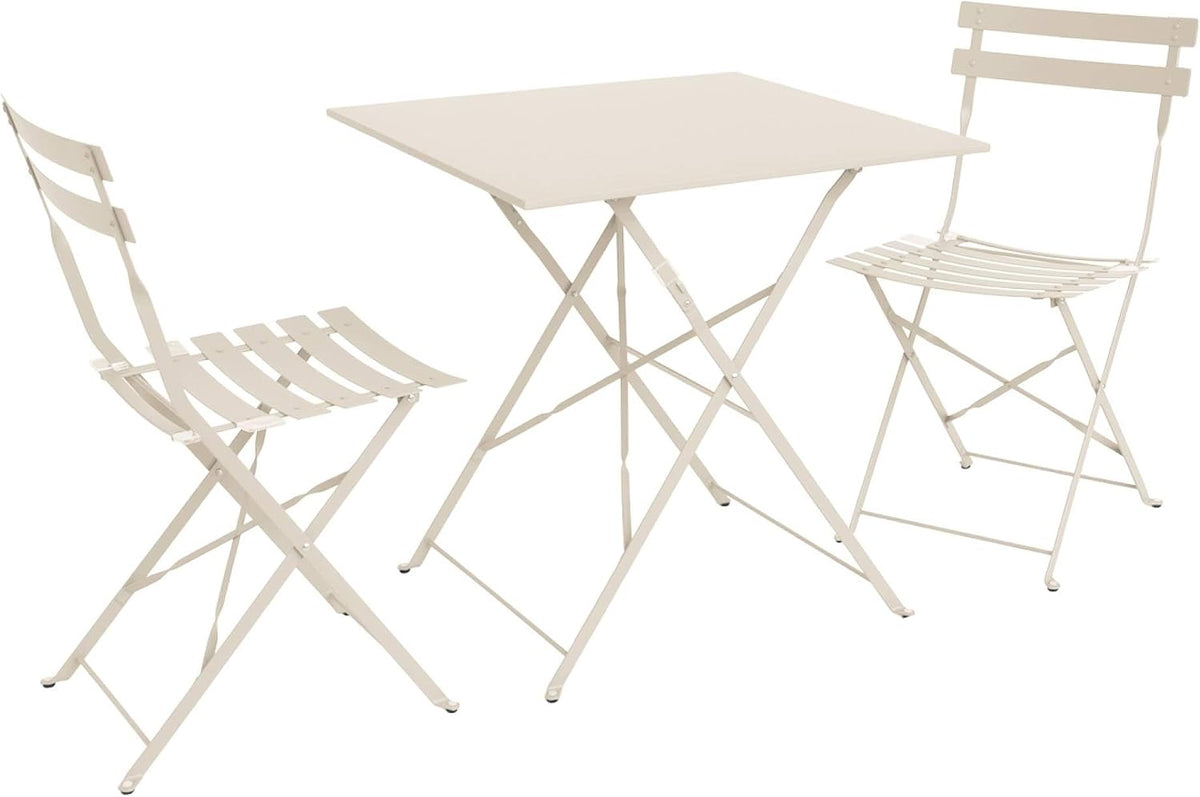 sweeek Set di mobili, 70 cm Beige - 70x70x71 cm, Set Tavolo da Giardino Pieghevole in Acciaio con 2 sedie