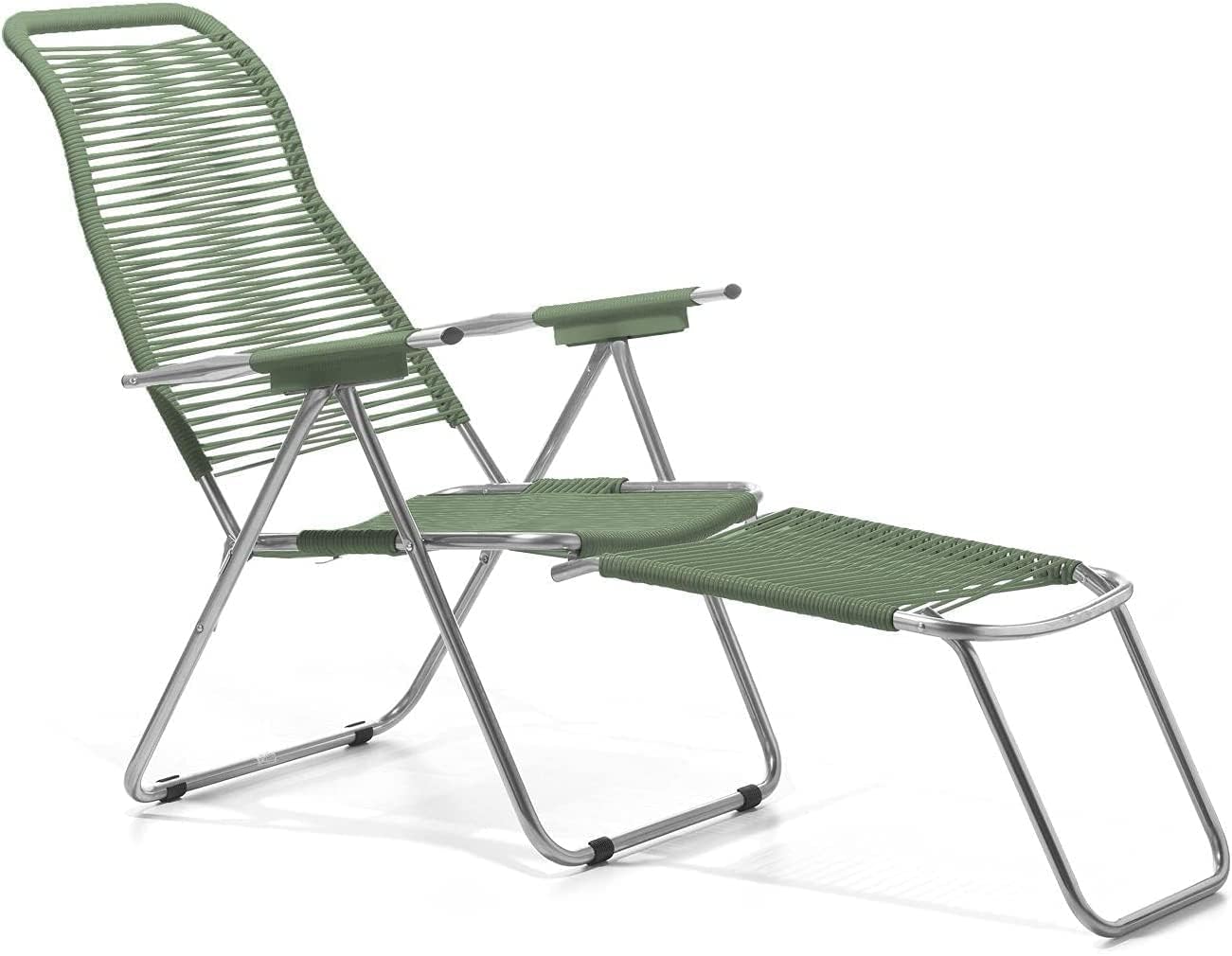 Poltrone, PVC Sage Green, Spaghetti - Poltrona Relax Cordonata Da Esterno - Telaio Alluminio, fiam