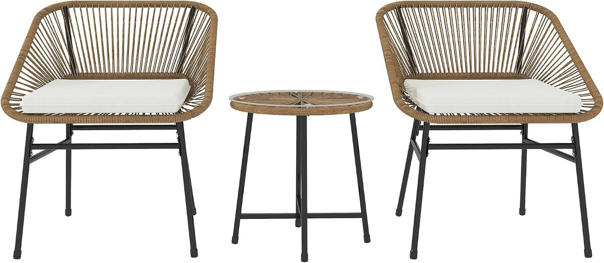 Outsunny Set bistrò, per Patio e Cortile, Color Legno, Set da Giardino 3 Pezzi in Rattan PE e Acciaio, Set di Mobili da Balcone