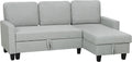 Divano, per Soggiorno Salotto, Grigio Chiaro, Letto 3 Posti con Chaise Longue Convertibile, Angolare con Vano Portaoggetti, HOMCOM