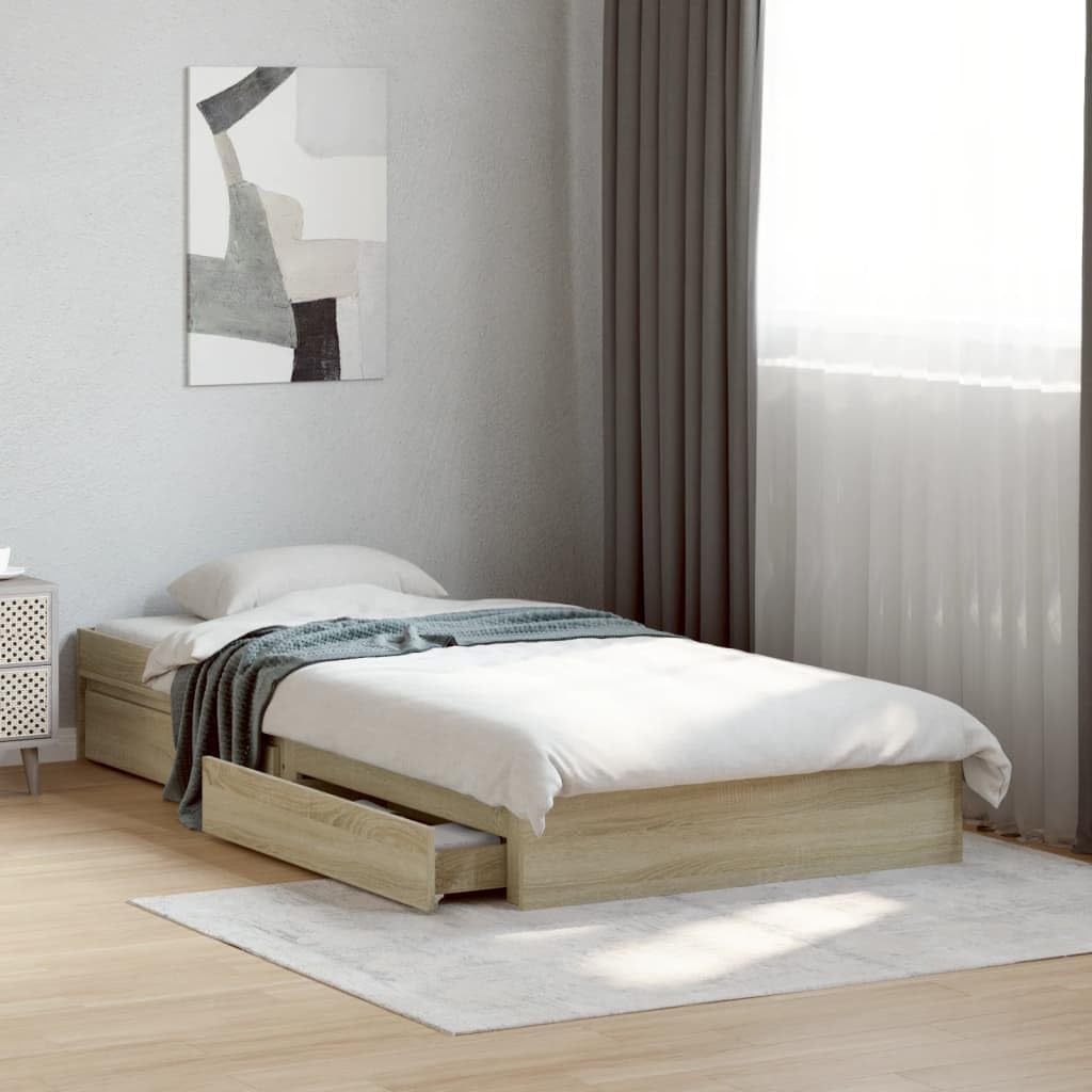 CIOURSTO Strutture letto, Struttura Letto, Materiale in Legno Composito, Letto Contenitore in Legno con 4 Cassetti e Robuste Doghe in Compensato