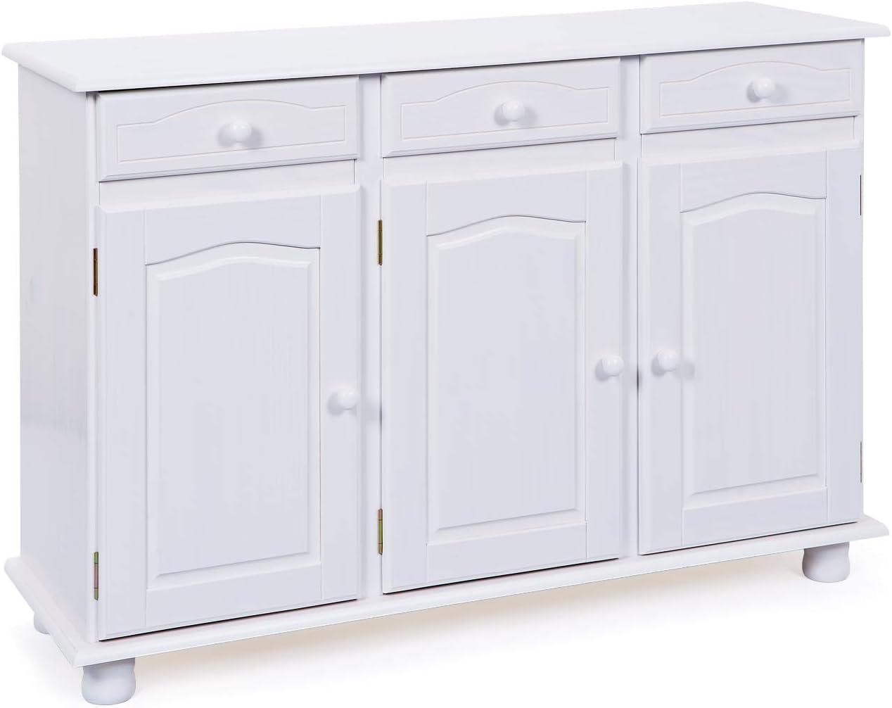 Inter Link Credenza, Cassettiera rustica - - Buffet - Stile rustico - Mobile laterale - Pino massiccio - 3 ante - 3 cassetti - Laccato bianco - Livio