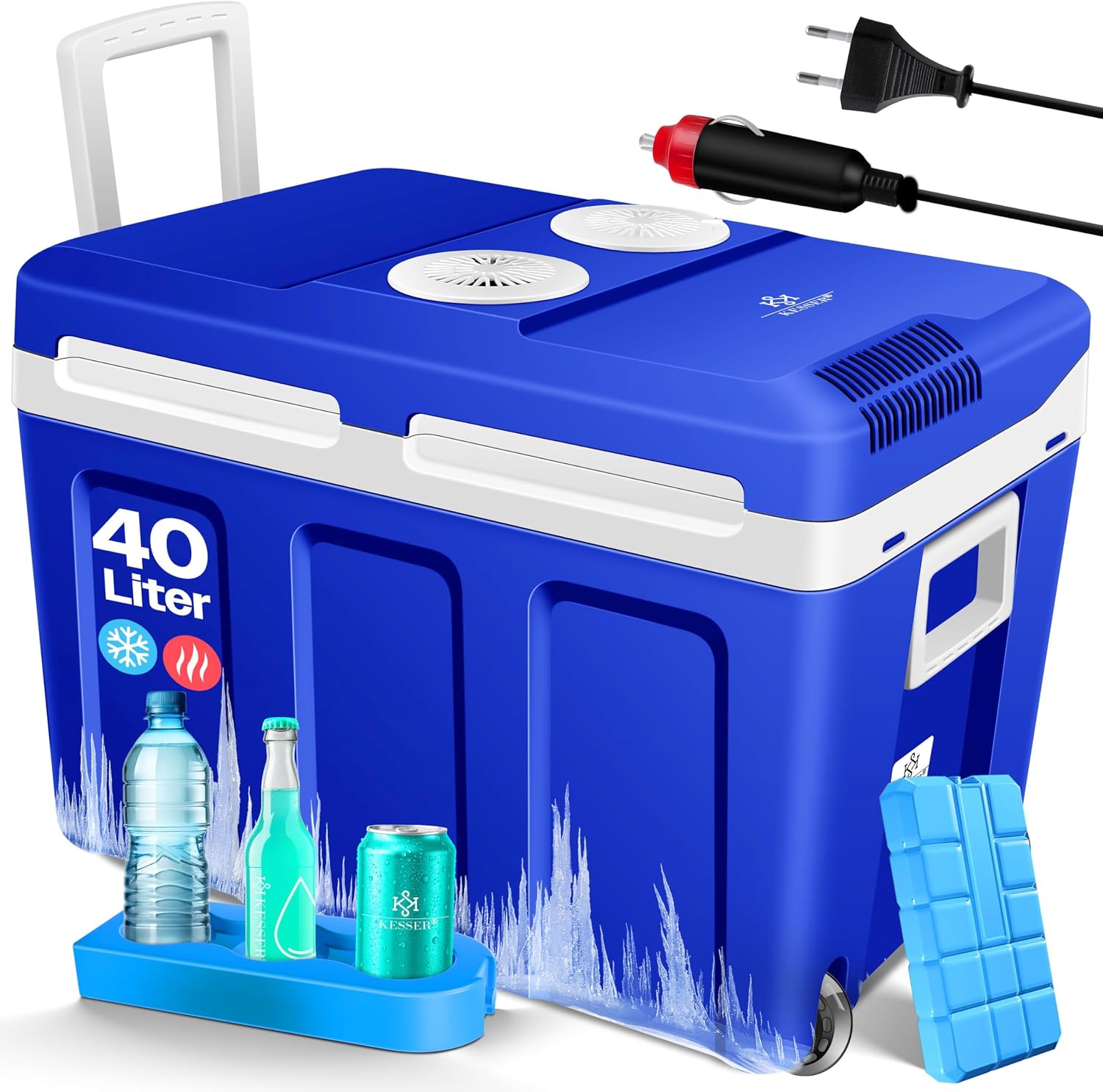 Frigoriferi, 12 Volt e 230 Volt, ® Frigo box 40 L con ruote, frigo box termoelettrico, Mini frigo, incl. Pacchetti di raffreddamento, KESSER