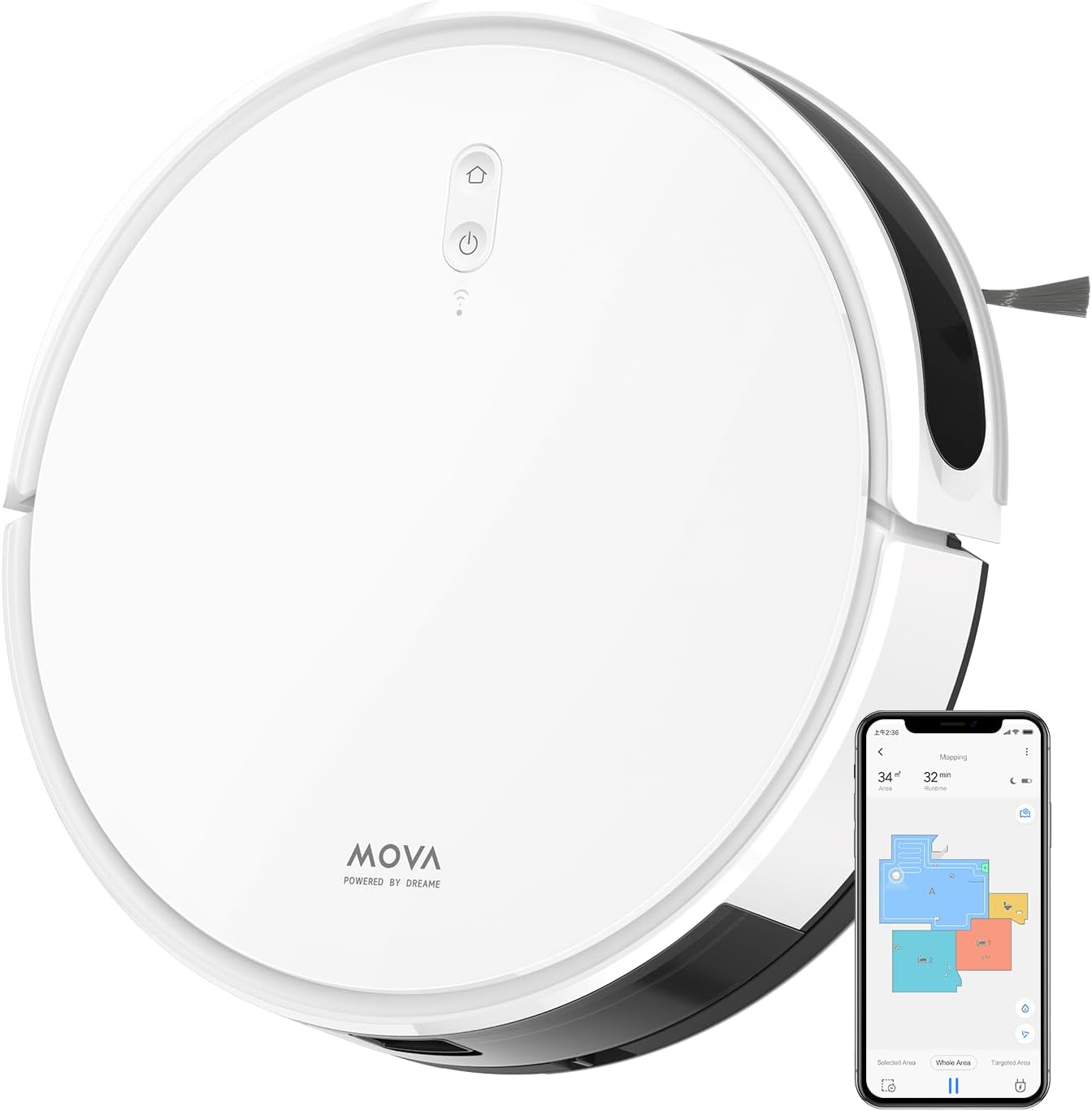Robot aspirapolvere, potente aspirazione di 4.500 Pa, DREAME M1 e lavapavimenti, aspira e lava i pavimenti 2-in-1, design compatto, Mova