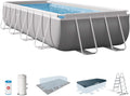 Piscina fuori terra, Acciaio e PVC, Grigio, Pompa Filtro 3785 L, 10874 L, 488x244x107 cm, – Prisma Frame Rettangolare, Scaletta, Intex 26792NP