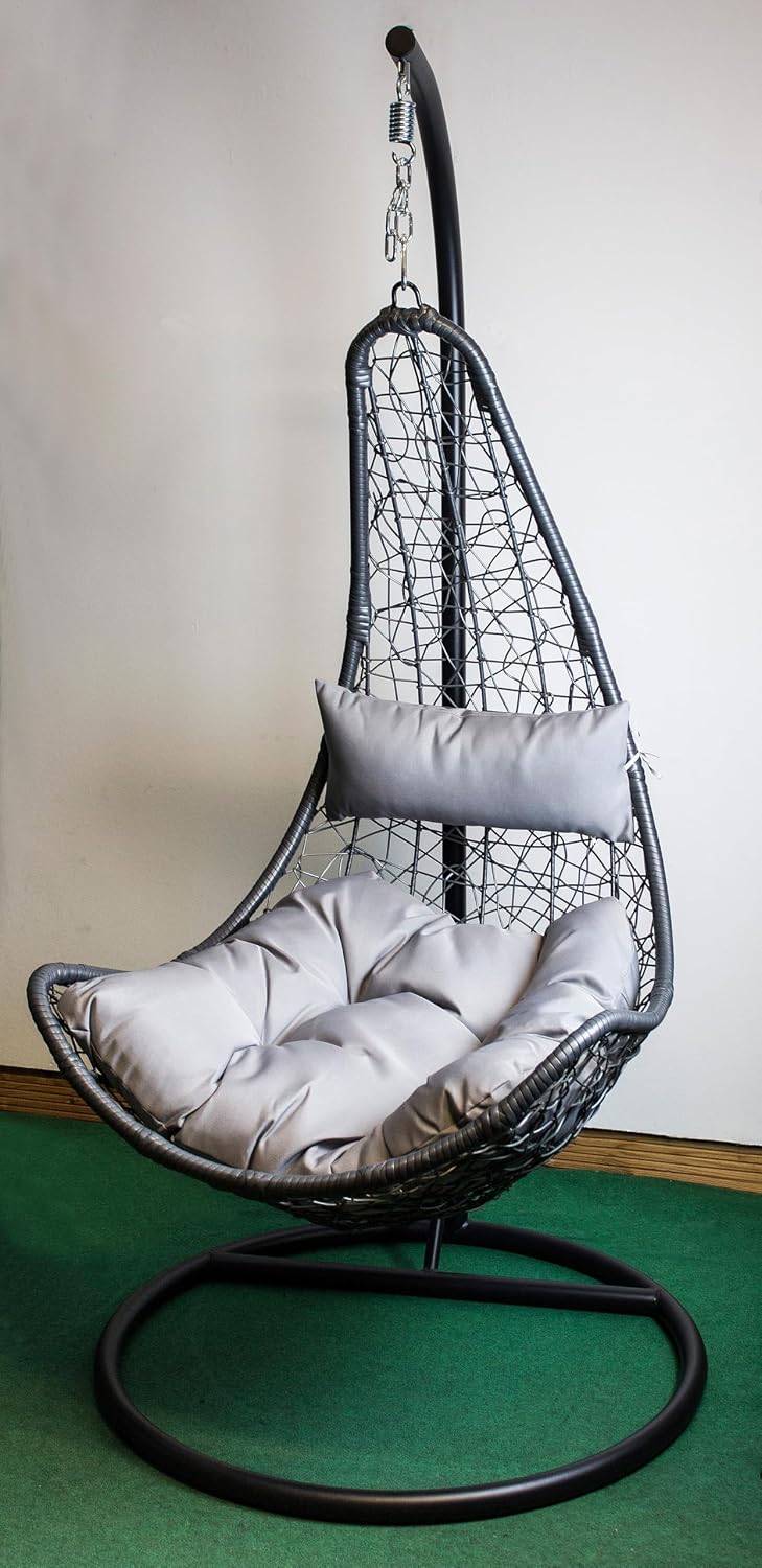 Sedia sospesa, AVANTI TRENDSTORE, Gabiano - in acciaio verniciato a polvere con cuscini in poliestere di colore grigio Dimensioni LA 105x195 cm