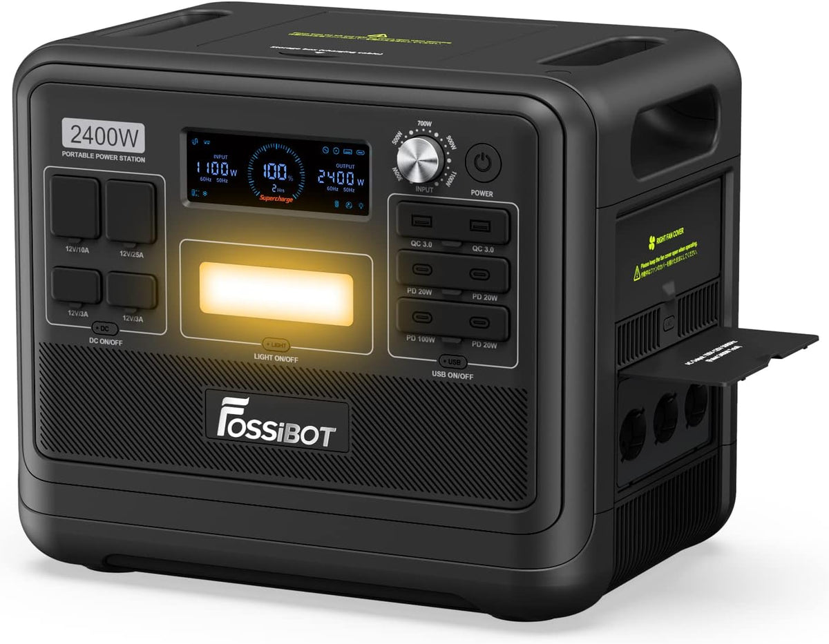 Generatore, Elettrico Portatile, Casa, Viaggi, Batteria di Backup LiFePO4 da 2048Wh con 3 Uscite CA da 2400 W (4800 W di Picco), FOSSiBOT F2400