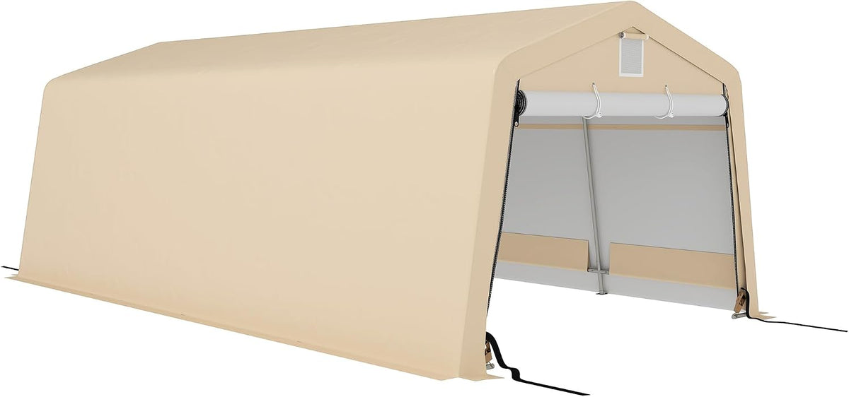 Outsunny Tettoie per auto, m2 impermeabile anti-UV, 1 porta kaki e 2 bocchette di ventilazione