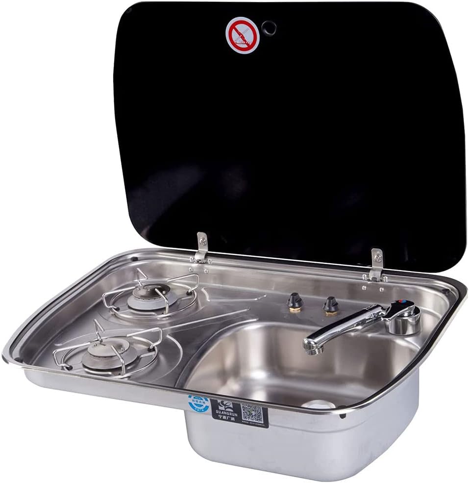 NAMVI Fornellini elettrici, stufa per piano cottura per camper incorporata, versatile fornello a gas pieghevole per camper con lavello