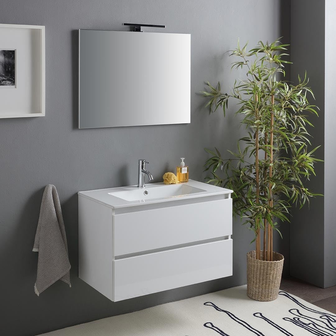 Kiamami Valentina Mobiletti con lavabo, specchio con lampada, Benaco