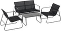 Outsunny Set da pranzo, 2 Sedie e Tavolo da Caffè in Vetro Temperato, con Divanetto da Esterno a 2 Posti, Nero, Set Salotto da Giardino da 4 Pezzi