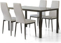 Cribel 135X80X76 Set sala da pranzo, Seduta In Finta Pelle, Robusto Piano Del Tavolo In Vetro Di Sicurezza, Vetro Temperato, Poliuretano, Alluminio
