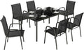 Outsunny Set da pranzo, Tavolo in Vetro Temperato, Struttura in Metallo, per Terrazza Balcone, Nero, Set Tavolo e Sedie da Giardino 7 Pezzi