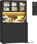 FirFurd Credenza, Alta con Luci a LED e Prese, Mobile Buffet con Cassetti e Armadi, Ripiani Regolabili, Cucina, Studio180x100x38,5 cm (Nero)