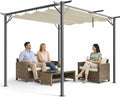 BAKAJI Gazebo, Bar (3 x 3 Metri), Terrazzo, Ideale per Esterno, Giardino, Pergola Beige con Telo Retrattile in Poliestere Impermeabile e Anti UV