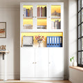 NADEUSAK Vetrinette, Libreria bianca 35 × 100 × 200 cm con ante in vetro, scomparto aperto e 3 ante, scaffale con vetrina