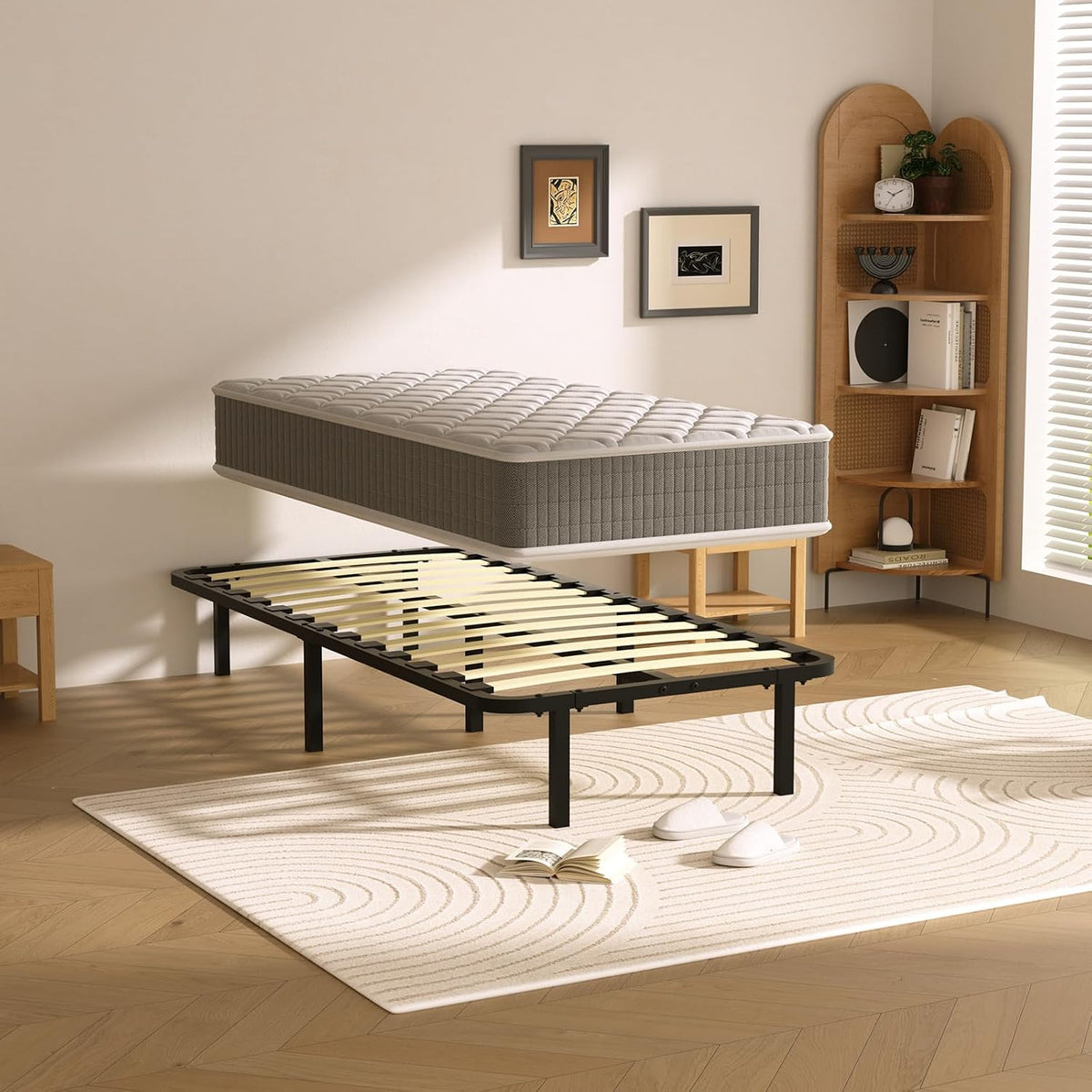 DEWINNER Materassi, Letto Completo, Facile da montare, Ortopedico, Antiacaro, Letto Singolo, 13 doghe, Grigio